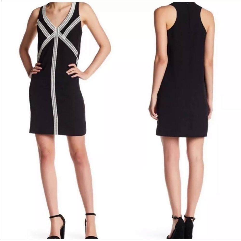 Maggy London shift dress little black lace accents 4 flattering cocktail office